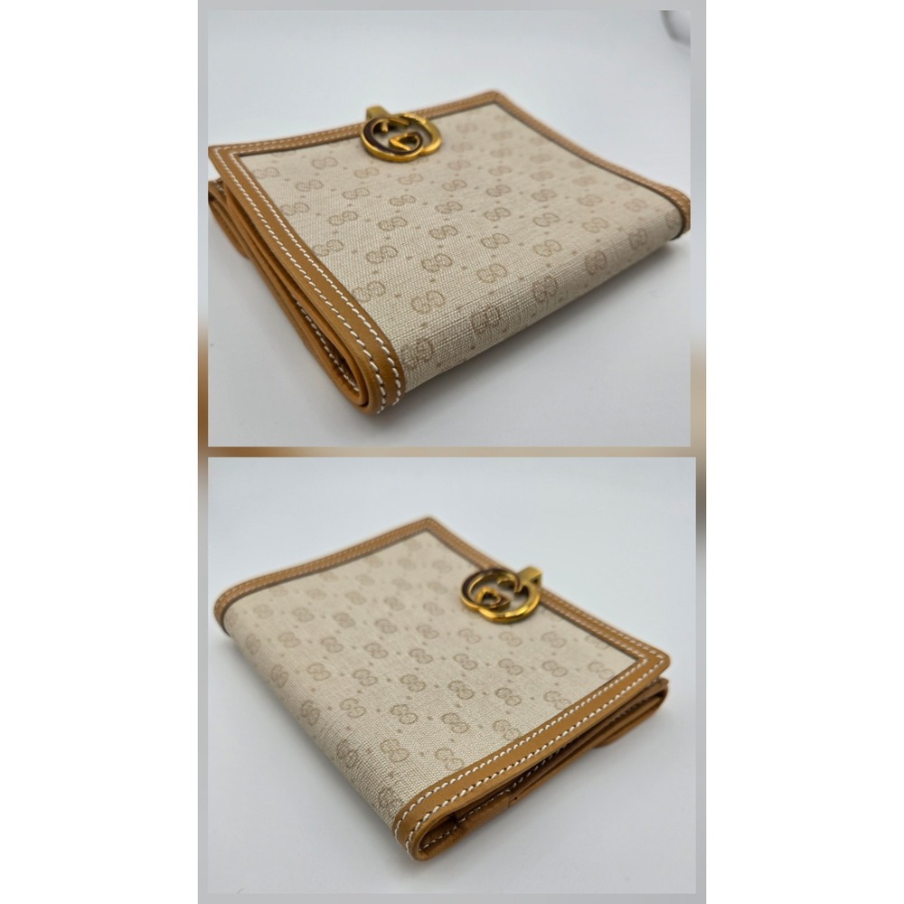 Gucci Vintage GG Supreme Canvas Bifold Wallet Tan Leather Interlocking G Logo - Picture 6 of 10